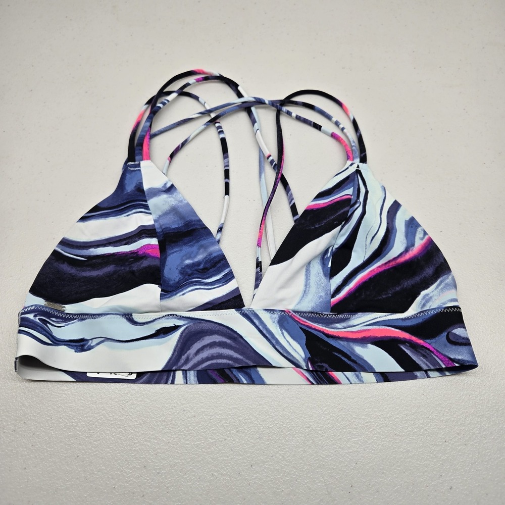 PINK‎ Women Bra Medium Blue Geometric Marble Bralette Wireless Strappy Pullover